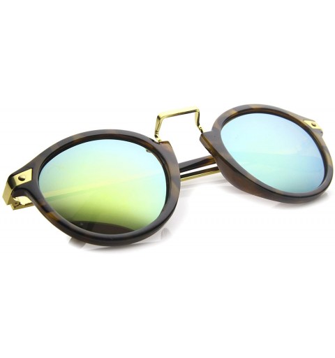 Round Retro Horn Rimmed Metal Nose Bridge P3 Round Sunglasses 50mm - Matte Yellow-tortoise-gold / Yellow Mirror - C812O66CVDV...