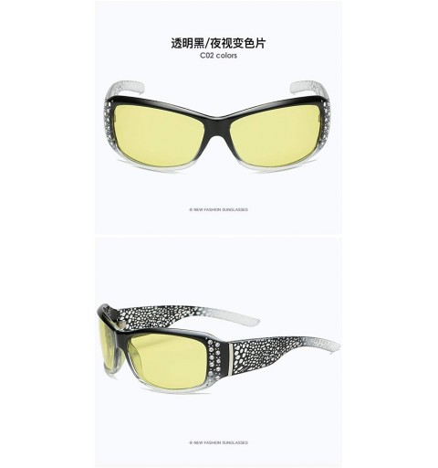 Goggle Photochromic+ HD Polarized + Night Vision Rhinestone Rectangular Safety Sunglasses Glasses For Women - Gray - C118UU0L...