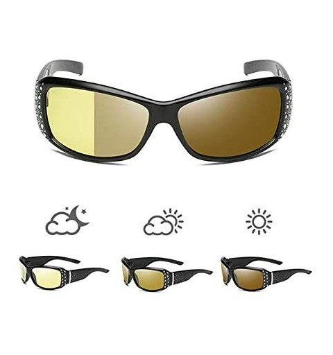 Goggle Photochromic+ HD Polarized + Night Vision Rhinestone Rectangular Safety Sunglasses Glasses For Women - Gray - C118UU0L...