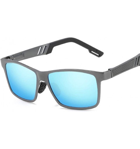 Rectangular Men Sunglasses Fashion Black Grey Drive Holiday Rectangle Polarized UV400 - Grey Blue - CR18R96HE5S $9.58