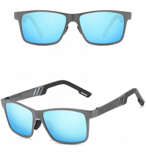 Rectangular Men Sunglasses Fashion Black Grey Drive Holiday Rectangle Polarized UV400 - Grey Blue - CR18R96HE5S $9.58