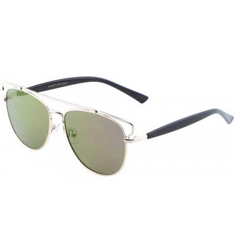 Aviator Color Mirror Aviator Frame Extra Top Brow Bar Sunglasses - Green Gold - C81908C4940 $11.94