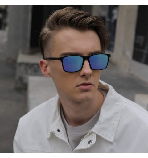 Rectangular Polarized 80's Retro Classic Trendy Stylish Ray Sunglasses for Men Women - Dark Blue - CD199RZSQR5 $9.42