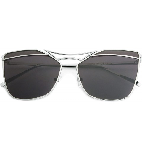 Cat Eye Flat Lens Square Top Color Division Geometric Cat Eye Sunglasses - Smoke - CB1908498EN $14.67