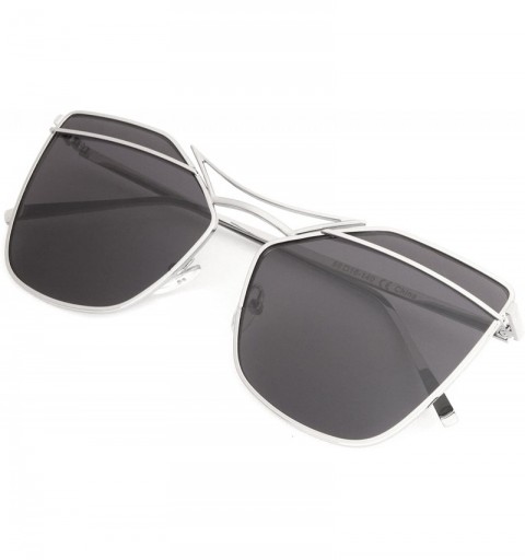Cat Eye Flat Lens Square Top Color Division Geometric Cat Eye Sunglasses - Smoke - CB1908498EN $14.67