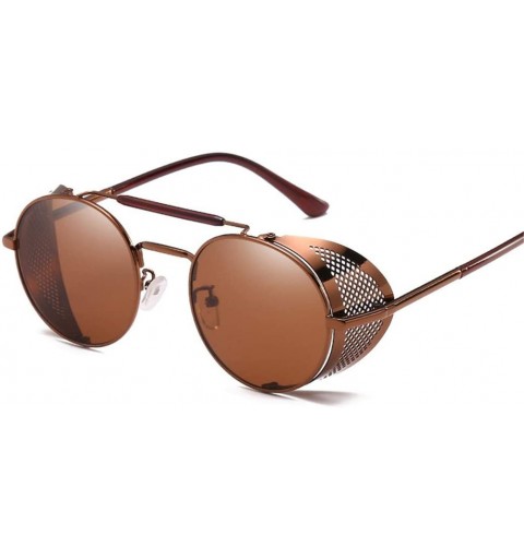 Rectangular Retro Round Metal Sunglasses Men Women Glasses Shades UV Protection - 5-coffee-tea - CI194OTUU4D $27.77