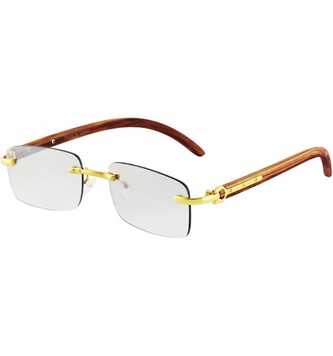 Rectangular Retro Wood Buffs Vintage Style Gangster Rimless Clear Lens Rectangular Metal & Wood Eye Glasses - CH18ZG7Y55M $15.57