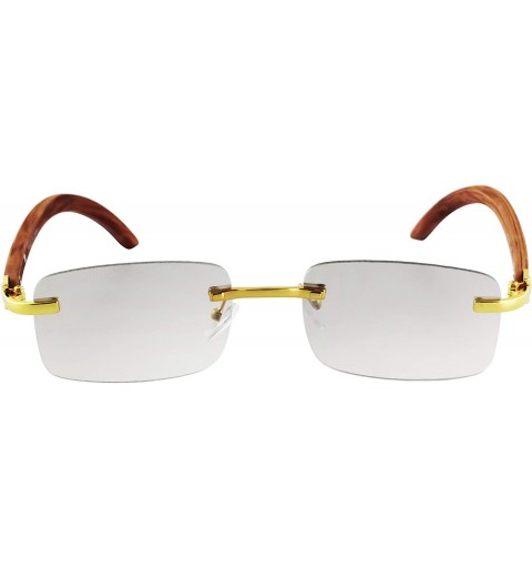 Rectangular Retro Wood Buffs Vintage Style Gangster Rimless Clear Lens Rectangular Metal & Wood Eye Glasses - CH18ZG7Y55M $15.57