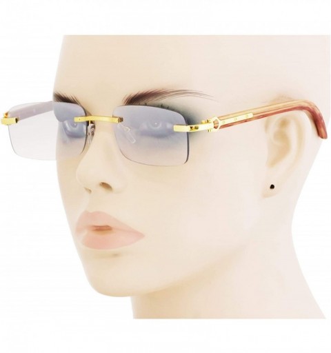 Rectangular Retro Wood Buffs Vintage Style Gangster Rimless Clear Lens Rectangular Metal & Wood Eye Glasses - CH18ZG7Y55M $15.57