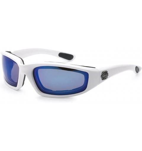 Sport 5Zero1 Gangster Mens Women Biker Foam Padded Matte Motorcycle Goggles Sunglasses - Mirrored White Blue - CT11ZXEHNNH $2...