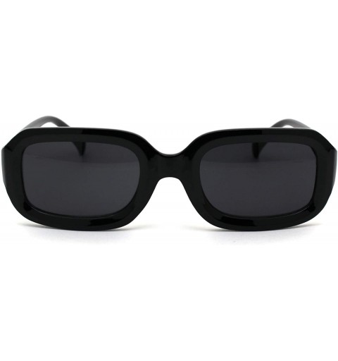 Rectangular Womens Thick Plastic Mod Narrow Rectangular Retro Sunglasses - All Black - CO18ZCOA2YI $21.35