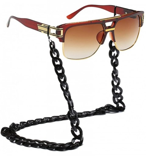 Square Men Women Square Retro Reflective Metal Frame Glasses Chain Strap Sunglasses - Brown - CT18CYTDN2E $22.01