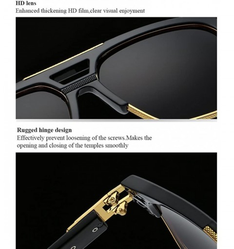 Square Men Women Square Retro Reflective Metal Frame Glasses Chain Strap Sunglasses - Brown - CT18CYTDN2E $22.01