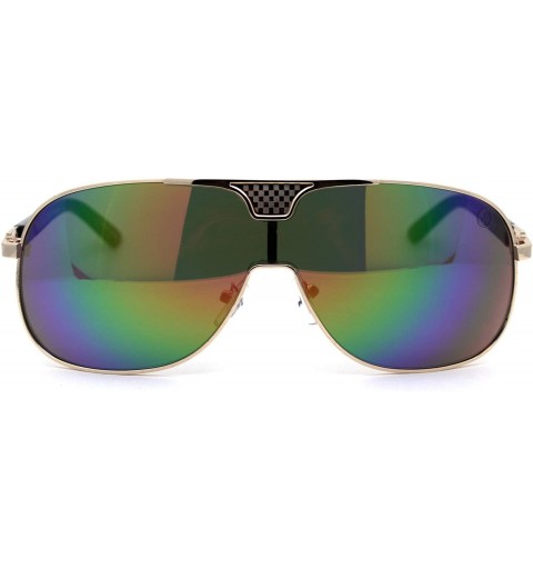 Shield Mens Shield Wise Man Mob Metal Rim Racer Sunglasses - Gold Oil Slick Mirror - CM197UYHWT9 $7.53