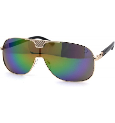 Shield Mens Shield Wise Man Mob Metal Rim Racer Sunglasses - Gold Oil Slick Mirror - CM197UYHWT9 $7.53