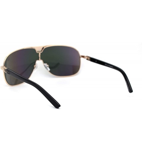 Shield Mens Shield Wise Man Mob Metal Rim Racer Sunglasses - Gold Oil Slick Mirror - CM197UYHWT9 $7.53