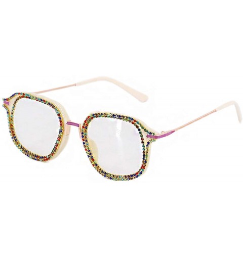 Round Sparkling Crystal Round Sunglasses UV Protection Rhinestone Sunglasses - Beige - C318UKR8M9E $17.80