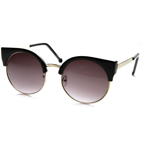 Round Classic Round Half Frame Metal Temple Circle Cat Eye Sunglasses - Black-gold Lavender - CV11V1AATQD $9.80