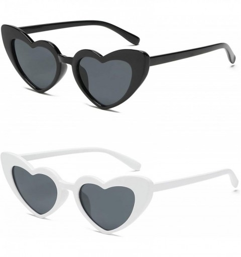 Round Clout Goggle Heart Sunglasses Vintage Cat Eye Mod Style Retro Kurt Cobain Glasses - Black Grey + White Grey - CS18UMLMA...