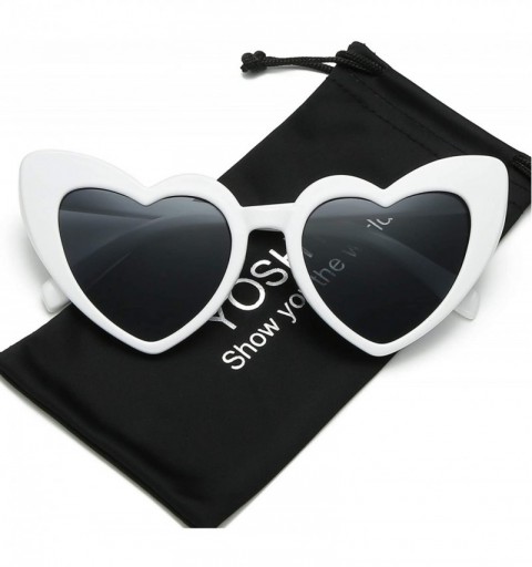Round Clout Goggle Heart Sunglasses Vintage Cat Eye Mod Style Retro Kurt Cobain Glasses - Black Grey + White Grey - CS18UMLMA...
