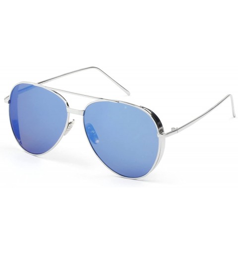 Aviator Aviator Sunglasses for Men Women Polarized UV Protection Fashion Glasses (Silver-Blue) - CR18QKOQ9SG $12.65