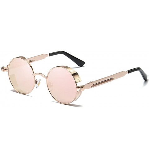 Shield Sunglasses Steampunk with 48mm Round Lens Fashion Glasses LM0914 - Golden Frame/Pink Lens - C818DXRGZGK $16.35