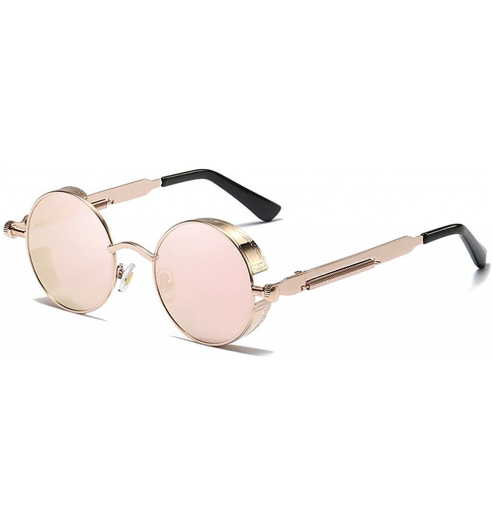 Shield Sunglasses Steampunk with 48mm Round Lens Fashion Glasses LM0914 - Golden Frame/Pink Lens - C818DXRGZGK $16.35