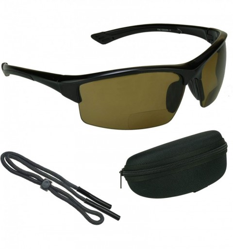 Wrap Polarized Bifocal Sunglasses Readers TR90 Frame Hard Case Strap - Brown - CA192GKLGCN $42.63