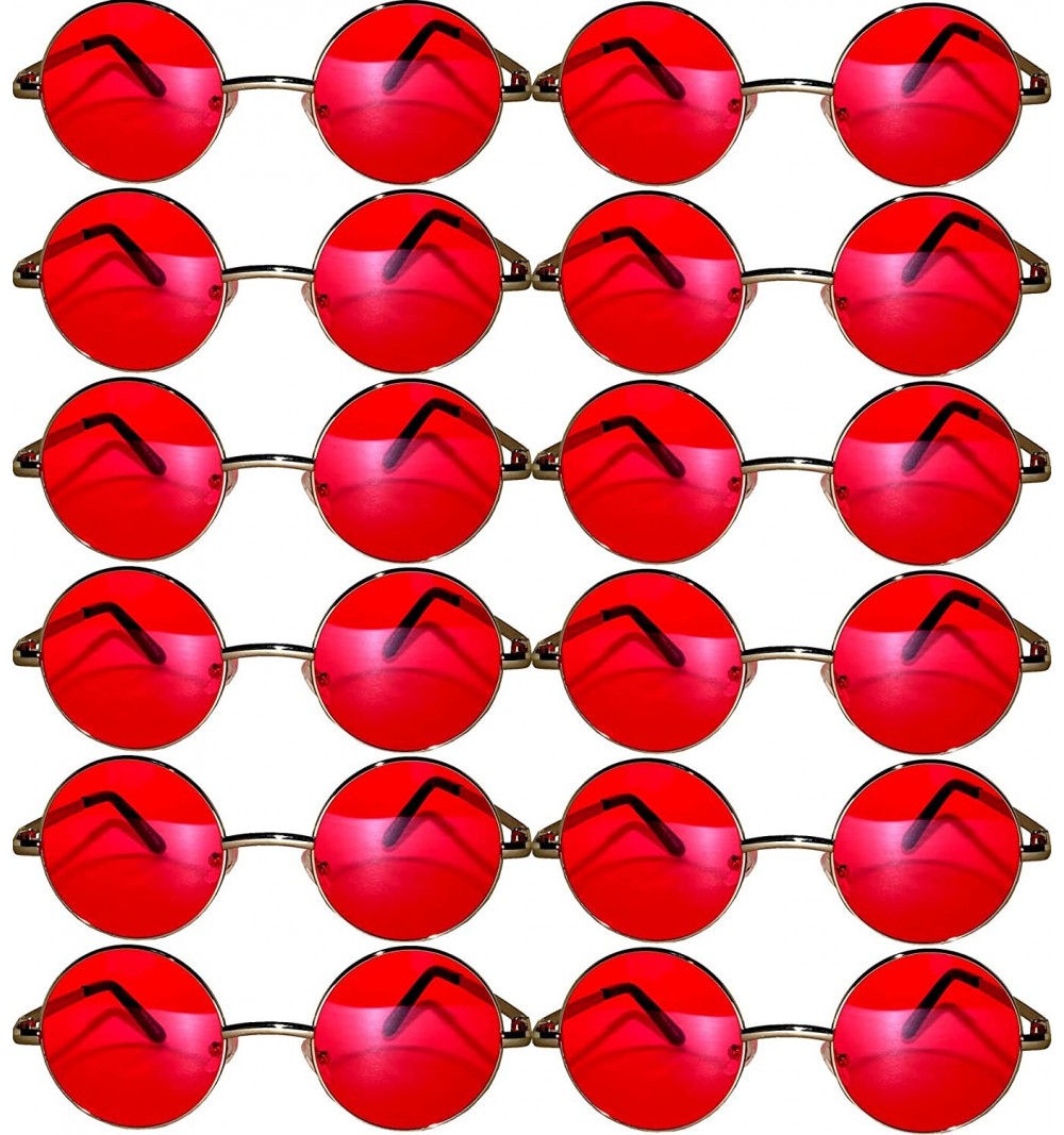 Goggle 12 Round Retro Vintage Circle Tint Sunglasses Metal Frame Colored Lens Small lens - Round_43_silv_red_12p - CC185U4IU3...