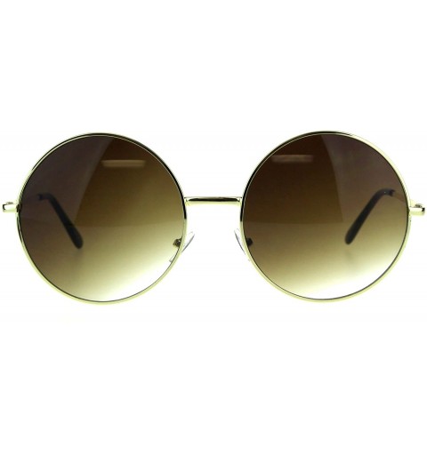 Oversized Womens Oversize Circle Round Lens Hippie Groovy Metal Rim Sunglasses - Gold Brown - CM18DTE4ZZT $24.11