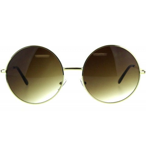 Oversized Womens Oversize Circle Round Lens Hippie Groovy Metal Rim Sunglasses - Gold Brown - CM18DTE4ZZT $14.22