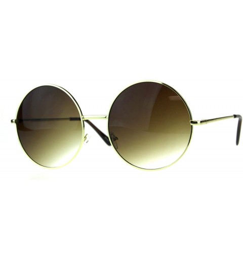 Oversized Womens Oversize Circle Round Lens Hippie Groovy Metal Rim Sunglasses - Gold Brown - CM18DTE4ZZT $14.22