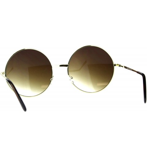 Oversized Womens Oversize Circle Round Lens Hippie Groovy Metal Rim Sunglasses - Gold Brown - CM18DTE4ZZT $14.22