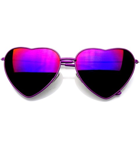 Oversized Premium Womens Cute Metal Frame Heart Shape Sunglasses - Flash Mirror - Purple - CJ12N2SG64C $10.78
