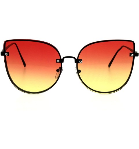 Oversized Womens Exposed Oceanic Lens Rimless Oversize Cat Eye Metal Rim Sunglasses - Black Red Yellow - CE18GM7QM46 $10.96