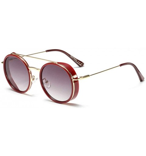 Round Retro Unisex Punk Round Sunglasses Fashion Shades UV400 Vintage Double Bridge Metal Glasses - Red - CA18MG2UOAU $16.42