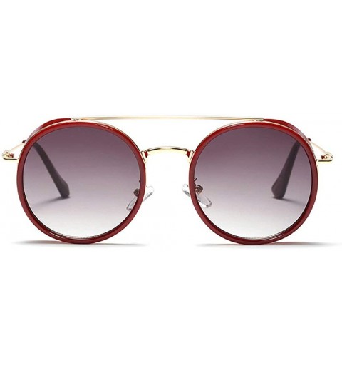 Round Retro Unisex Punk Round Sunglasses Fashion Shades UV400 Vintage Double Bridge Metal Glasses - Red - CA18MG2UOAU $16.42