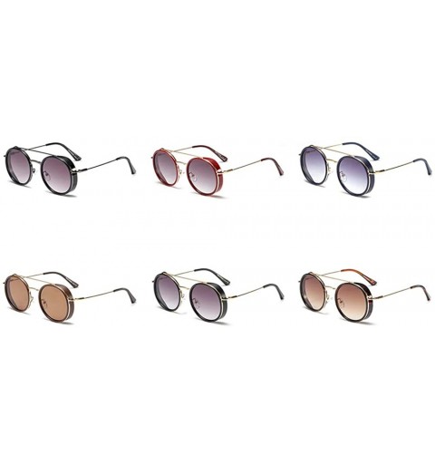 Round Retro Unisex Punk Round Sunglasses Fashion Shades UV400 Vintage Double Bridge Metal Glasses - Red - CA18MG2UOAU $16.42