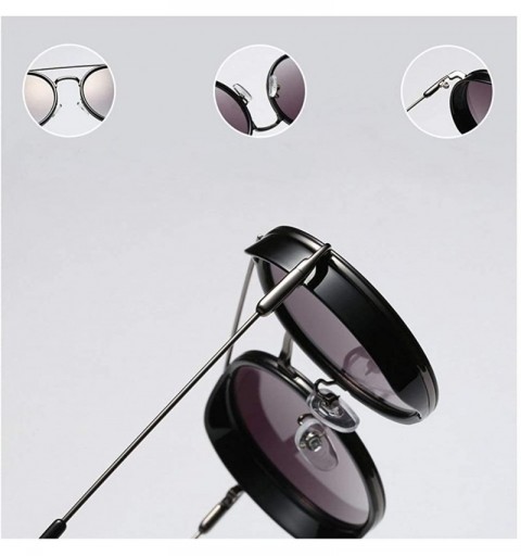 Round Retro Unisex Punk Round Sunglasses Fashion Shades UV400 Vintage Double Bridge Metal Glasses - Red - CA18MG2UOAU $16.42
