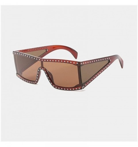 Oversized Oversize Square Rhinestones Sunglasses for Women and Men Unisex Vintage Flat Top Eyewear - C4 Brown Brown - CF19844...