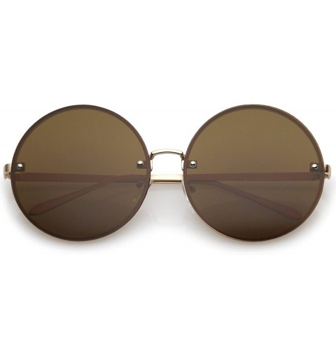 Oversized Oversize Rimless Slim Metal Temple Neutral Colored Flat Lens Round Sunglasses 65mm - Gold / Brown - CG17XWL2M6T $12.51