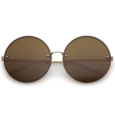 Oversized Oversize Rimless Slim Metal Temple Neutral Colored Flat Lens Round Sunglasses 65mm - Gold / Brown - CG17XWL2M6T $12.51