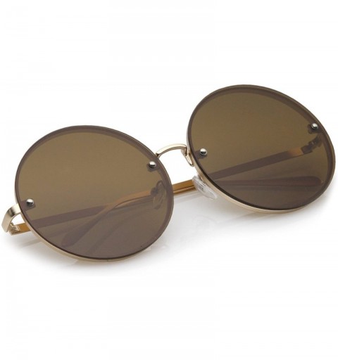 Oversized Oversize Rimless Slim Metal Temple Neutral Colored Flat Lens Round Sunglasses 65mm - Gold / Brown - CG17XWL2M6T $12.51
