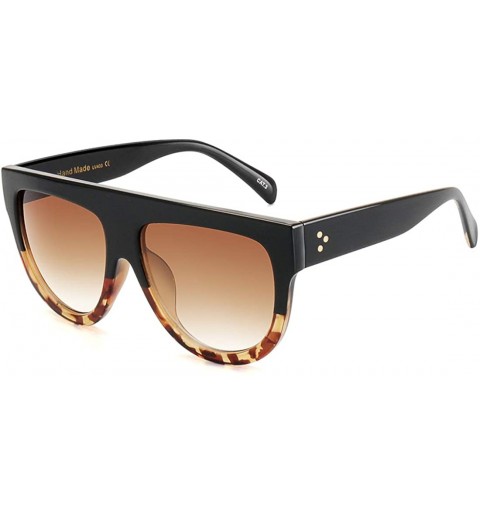 Square Fashion Sunglasses for Women Designer Flat Top Frame Luxury Shades - Black Leopard Tortoise - C118CY5OCGW $13.19