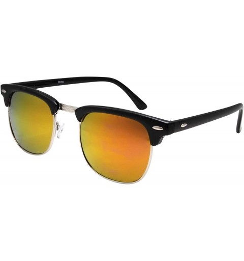 Square Designer Inspired Color Mirrored Classic Half Frame Horned Rim Sunglasses - Sunburst - C411E6215UT $8.56