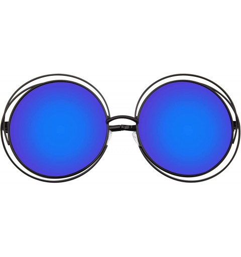 Oversized Round Sunglasses Double Wire Big Oversize Boho Circle Lens - Blue - CD18U2ERQ3Z $8.97