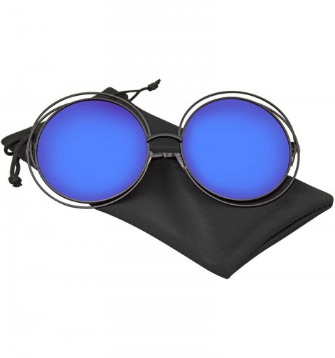 Oversized Round Sunglasses Double Wire Big Oversize Boho Circle Lens - Blue - CD18U2ERQ3Z $8.97