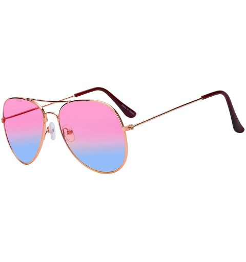 Aviator Classic Aviator Style Sunglasses Two Tone Shades Color Lens Gold Metal Frame - 064-pink-blue - CF18LC2E4AE $21.16