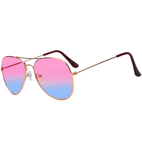 Aviator Classic Aviator Style Sunglasses Two Tone Shades Color Lens Gold Metal Frame - 064-pink-blue - CF18LC2E4AE $9.96