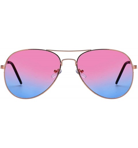 Aviator Classic Aviator Style Sunglasses Two Tone Shades Color Lens Gold Metal Frame - 064-pink-blue - CF18LC2E4AE $9.96